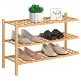 RONGJlA 3 Tier Bamboo Shoe Rack for Closet Free Standing Wood Shoe Shelf Storage Organizer for Entryway Small Space Stackable, Natural - $13