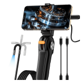 Two-Way Articulating Borescope with Light for iPhone and Andriod Users, Inspection Camera Industrial Endoscope with 8.5mm Articulated Probe Waterproof Lens, 3.3ft Semi-Rigid Gooseneck Tube - $50
