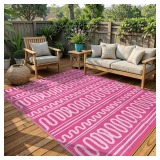 Beeiva Outdoor Waterproof Rug 8x10, Plastic Reversible Outdoor Camping Rug, Pink Patio Rug for Deck, Balcony, Backyard, Porch, Camping, Picnic - Pink - $70