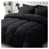 JOLLYVOGUE (UNKNOWN SIZE) Comforter Set, Ultra-Soft Bed in a Bag Queen Size 7 Pieces, Oeko-TEX Certified Bedding Set with Down Alternative Comforter, Sheets, Pillowcases & Shams, Black - $30