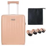 18-inch Carry-on Boarding Luggage: Equipped with Movable Wheels, TSA Approved,Under the Seat, Hard Shell Construction, Lightweight Bag with Essential Accessories (Baby Pink) - $99
