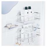 KINCMAX Shower Caddy and Soap Holder, Rustproof SUS304 Stainless Steel, Adhesive Wall Mount Double Baskets 3-pack with Hooks (Polished Silver) - $41