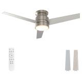warmiplanet Flush Mount Ceiling Fan with Lights Remote Control, 52-Inch, Brushed Nickel, 3-Blades - $130