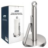 theaoo Heavy-Duty Stainless Steel Paper Towel Holder with Tension Arm   Easy One-Handed Tear, Modern Standing Countertop Dispenser for Kitchen, Holds All Paper Towel Rolls (1, Silver) - $40
