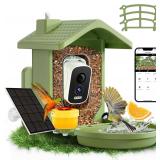 Smart Bird Feeder with Camera Solar Powered, AI Birds Species Identification, 2.5K HD Video Bird House with Camera for Outside, Weatherproof Design Ideal Gifts for Valentine's Day, Bird Lovers, Green 