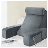 ENITYA Reading Pillow for Sitting in Bed Adult, 19' Back Support Pillow for Bed Sitting up, Backrest Cushion for Reclining,Gaming,Resting,Watching TV in Couch or Floor, Wedge with Arms, Medium(Grey) -