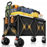 Collapsible Wagon Carts Foldable 570LBS Beach Wagon with Big All-Terrain Wheels Weight Capacity Heavy Duty Utility Carts with Cup Holders for Garden, Camping, Grocery, Sports Black - $90