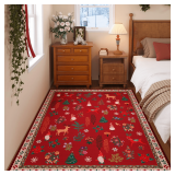 Rugcomf Christmas UNKNOWN SIZED Rug   Red Santa Claus Area Rug, Machine Washable Non-Slip Low Pile Holiday Carpet for Bedroom, Entryway, Bathroom, Kitchen, Bedside, Kids Room - $36