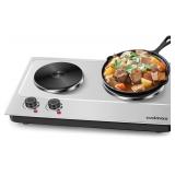Hot Plate,Cusimax Double Burner 1800W Cast Iron Heating Plate,Electric Stove with Adjustable Temperature Control,Stainless Steel,Suitable for Various Scenarios Upgraded Version - $72