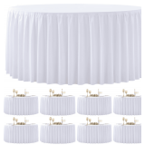 8 Pack White Round Tablecloth 60 inch Stretch Spandex Fitted Table Cloth 5FT Round Banquet Tablecloths Wrinkle Free Table Cover Stitch Circle Tablecloth with Ruffle Skirt for Party Wedding Birthday - 