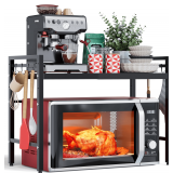 NETEL Expandable Microwave Stand,2 Tier Metal Kitchen Countertop Organizer Shelves with 8 Hooks,Bakers Rack,Microwave Shelf,Microwave Oven Rack,55lbs Weight Capacity - $28