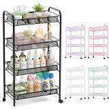 TOOLF 4-Tier Rolling Cart, Metal Utility Cart with 3 Hooks, Easy Assemble Mobile Storage Trolley On Wheels, Metal Shelving Units Kitchen Bathroom Laundry Room - $33