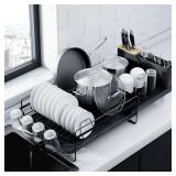 Kitsure Large Dish Drying Rack - Extendable Dish Rack, Multifunctional Dish Rack for Kitchen Counter, Anti-Rust Dish Drainers with Cutlery & Cup Holders 19.2'-26.7' L x 12.9' W, Black - $36