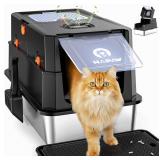 Stainless Steel Litter Box with Lid, Anti-Leakage Enclosed Metal Litter Box, Flip-Top Extra Large Kitty Litter Pan with Scoop & Pedal, Odor Free, Front & Top Dual Entry, Black - $60