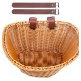 Woven Plastic Bike Baskets- Front D-Shaped Bike Bicycle Basket | Handlebar Storage Container with 2 Adjustable Leather Straps - $24