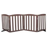 Freestanding Dog Gate Indoor,Doggie Gate Foldable Pet Gates for Doorways,Stairs or Hallways, Wooden Brown Pet Gate for The House, Pet Fence with Support Feet Included,24 'Height-4 Panels - $80