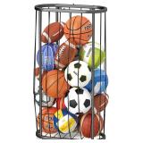 41-Inch Large Ball Storage, Freestanding & Wall Mount Basketball Holder Rack, Gym Garage Outdoor Ball Rack with Elastic Rope, Sports Equipment Organizer - $27