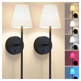 LUTEC Battery Operated Wall Sconce Set of 2,Rechargeable Wall Sconce, 12 Colors Wireless Wall Sconces with 5200mAh RGB Dimmable and Remote,Rechargeable Sconces Decor for Bedroom/Living Room/Hallway - 