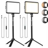 NiceVeedi LED Photography Lighting Kit, 2-Pack 8  Portable Video Light with Adjustable Tripod Stand, 2800K-6500K Dimmable Softlight Studio Light for Zoom, Game Streaming, YouTube - $27