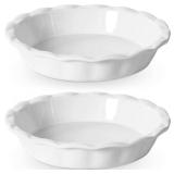Lareina Ceramic Pie Pans for Baking, 9 Inch Deep dish pie plates with Ruffled Edge for Apple Pie, Durable Pie Dish, Non-Stick, Oven & Dishwasher Safe, Set of 2, White - $45