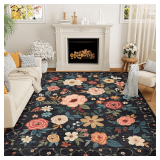 DUKINO 6x9 Area Rug, Floral Rugs for Living Room, Lightweight Non Slip Washable Indoor Low Pile & Non-Shedding Boho Design Carpet for Bedroom, Living Room, Dining Room, Black - $100