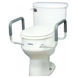 Compass Raised Toilet Seat with Arms, Elongated Toilets, 3.5 Inch High, Elevated Toilet Riser with Removable Padded Handles, Easy On and Off, Support 250 lbs, White - $50