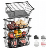 4 Pcs Stackable Wire Baskets for Pantry Organizers and Storage,Vegetable Fruit Basket for Countertop,Kitchen Storage Metal Baskets,Produce Potato Onion Storage Bin,Black - $30