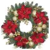 24 Inch Christmas Wreath for Front Door Artificial Christmas Wreath, with Pine Needles, Red & Gold Berries Decorations Accents, for Decor Indoor/Outdoor Christmas Decoration - $66