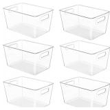 YIHONG 6 Pack Clear Pantry Organizer Bins, Plastic Containers with Handle for Kitchen,Freezer,Cabinet,Closet,Bathroom Under Sink Storage - $22