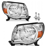 Headlights Assembly Compatible with 2005-2011 Toyota Tacoma Headlamp Replacement Chrome Housing Amber Reflector Driver & Passenger Side - $106