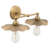 Pathson 2 Lights Vintage Metal Wall Sconce Brass Finished, Split Flower Design Wall Lamp Fixture, Home Decor Art Wall Light Hardwired Farmhouse Lighting for Living Room Hallway Bedside - $80