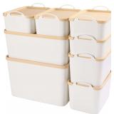 ANMINY 8PCS All-in-One Lidded Plastic Storage Bins Set White Desk Basket Box Drawer Organizer Kitchen Food Container with Handles Removable Lids Decorative Clothes Laundry Closet Cabinet Shelf Cube - 