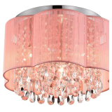 LaLuLa Pink Crystal Chandelier Ceiling Light - 3-Light Flush Mount with Handmade Flower Lampshade, Small Modern Chandelier for Girls' Bedroom, Nursery, Closet, or Kids Room Lighting Fixture - $80