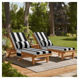 Crestlive Foldable Outdoor Chaise Lounge Cushions with Head Pillow and Side Pockets,Water Repellent & Fade Resistant Lounge Chair Cushion, 72'L x 21'W, Set of 2, Black Stripe - $200