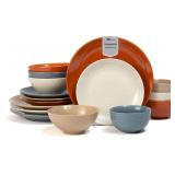 Sango Siterra Painter's Palette 16-Piece Stoneware Dinnerware Set - Service for 4, Ceramic Plates and Bowls Sets, Chip Resistant, Rustic Dishware, Microwave & Dishwasher Safe Kitchen Dishes - $70