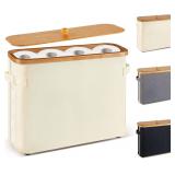 Toilet Paper Storage Basket with Lid and Handle for Bathroom  Bamboo Collapsible Toilet Paper Holder Storage with Non-Slip Bottom ,Extra Toilet Roll Storage, Beige - $17