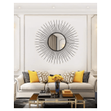 27.6'Black Wall Decoration, Gold ornment, Wall Mirror, Metal Wall Hanging, bar Living Room Decoration Mirror,Home Decor - $156