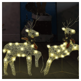 Christmas Reindeer Set of 2, Gold Mesh Medium LED Lighted Reindeer Figures for Indoor and Outdoor Holiday Decor - $60