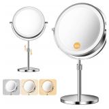 Makeup Mirror, 1X/30X Double Sided Magnifying Mirror/Switch with 3 Colors, 3200 mAh Rechargeable, 8' Lighted Makeup Mirror with Magnification, Adjustable Brightness, for Vanity or Bathroom - $21