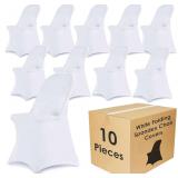Craft And Party 10 Pack White Spandex Folding Chair Covers, Stretch Polyester Slipcovers for Wedding, Party & Dining Chairs   Flat Front Design, Universal Fit - $20