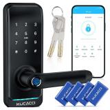 Keyless Entry Smart Lock with Handle: Kucacci Smart Door Lock with Keypad - Digital Fingerprint Lock with Keypad -APP Control for Exterior Door- Easy Retrofit Knob Deadbolt Lever - $80