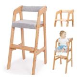 Wooden High Chair for Toddlers, Adjustable Feeding Chair with Removable Cushion for Child, High Chair Grows with Kid for Dining, Studying, Step Tool(Natural Color) - $90