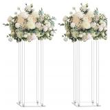2 Pack 32' Tall 10' Dia. Clear Floor Vase Wedding Decoration Table Centerpiece Crystal Acrylic Flower Stand Floral Display Rack Backdrop Column for Event D cor - $62