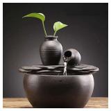 Ceramic Tabletop Fountain for Indoor and Home Decoration Table Desk Office Patio (Ceramic Pot Fountain) (Black) - $50