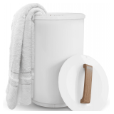 SAMEAT Heated Towel Warmers for Bathroom - Large Towel Warmer Bucket, Wood Handle, Auto Shut Off, Fits Up to Two 40'X70' Oversized Towels, White - $80