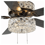 RIVER OF GOODS LED 52 Inch Crystal Chandelier Ceiling Fan - Elegant Chandelier Ceiling Fans with Lights - Glam Fandelier Style with Clear Crystals - Double-Lit Dining Room Light Fixture for Room Decor