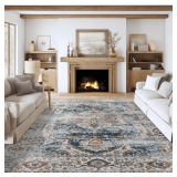 Washable Rug 8x10 Area Rugs for Living Room - Stain Resistant Non-Slip Backing Rugs for Bedroom - Vintage Large Area Rug (Navy, 8'x10') - $100
