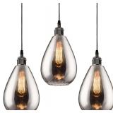 3 Packs Industrial Glass Pendant Lights for Kitchen Island, Modern Teardrop Chrome Mirror Effect Lighting Fixture Edison Hanging Light for Farmhouse Bar Area Over Sink Dining Room (Bulb Not Included) 