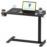FLEXISPOT H7 Adjustable Overbed Bedside Table with Wheels Pneumatic Mobile Standing Desk Laptop Desk Rolling Computer Cart Movable Overbed Tables Hospital Home Use(27.6' W x 15.7' D, Black Table) - $7