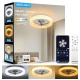ANGELHALO 16' Smart Ceiling Fan with Light, Dimmable 2700K-6500K, Remote/App Control, Low Profile Flush Mount Fandelier with 6 Silent Speeds, Bladeless Fan Light for Bedroom/Kids Room/Home Offices - $